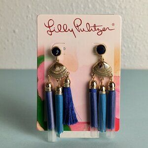 Lilly Pulitzer  Pierced Earrings Seaside Triple Tassel Capri Teal/Gold Tone